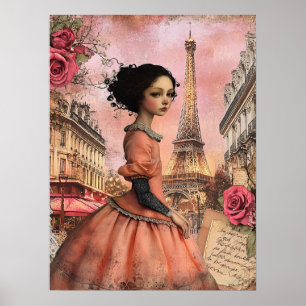 Elegant Quirky Victorian Gothic Girl In Paris Poster