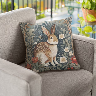 Elegant Rabbit Framed By Flowers and Leaves Cushion