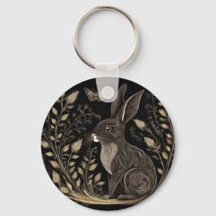 Elegant Rabbit in Black and Beige Key Ring