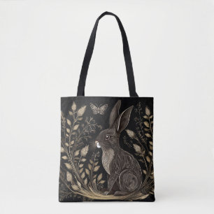 Elegant Rabbit in Black and Beige Tote Bag