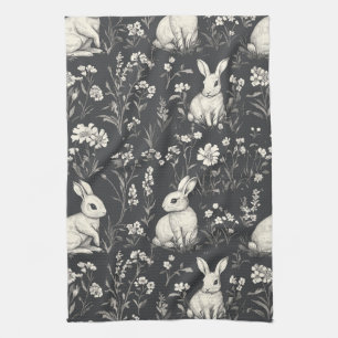 Elegant Rabbit Toile Floral Vintage Pattern (1) Tea Towel