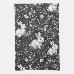 Elegant Rabbit Toile Floral Vintage Pattern (2) Tea Towel