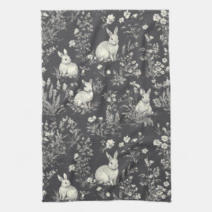 Elegant Rabbit Toile Floral Vintage Pattern (3) Tea Towel