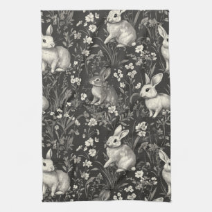 Elegant Rabbit Toile Floral Vintage Pattern (7) Tea Towel