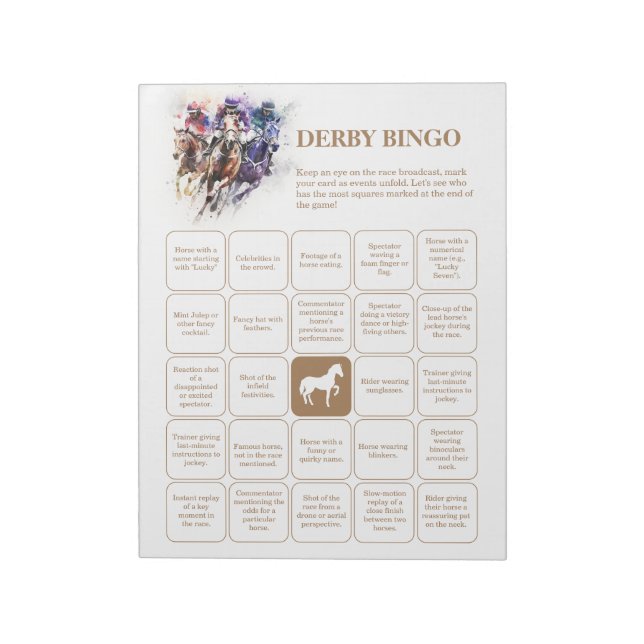 Elegant Race Horse Derby Party Bingo Notepad (Rotated)