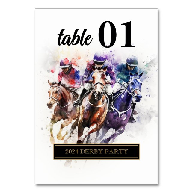 Elegant Race Horse Derby Party Equestrian Table Number (Back)