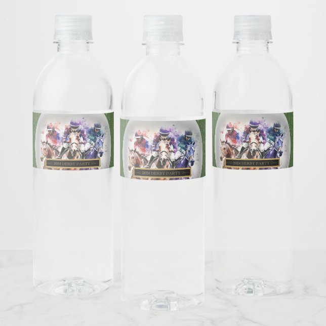 Elegant Race Horse Derby Party Equestrian Water Bottle Label (Bottles)