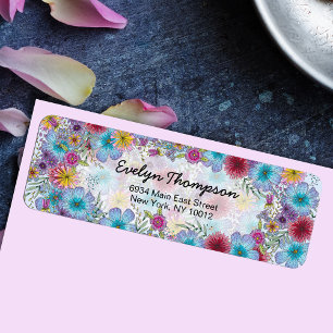 Elegant Radiant Blue Pink Flowers Return Address