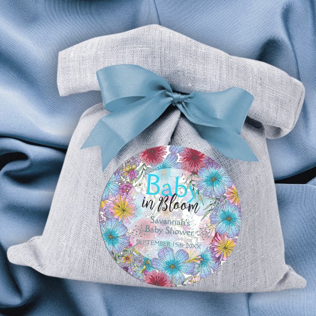 Elegant Radiant Bohemian Flowers Baby in Bloom Classic Round Sticker (Creator Uploaded)