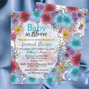 Elegant Radiant Bohemian Flowers Baby in Bloom  Invitation