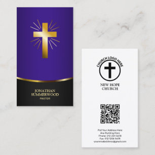 Elegant Radiant Gold Cross Evangelist Royal Purple Business Card
