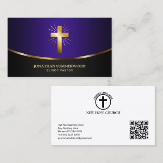 Elegant Radiant Gold Cross Evangelist Royal Purple Business Card