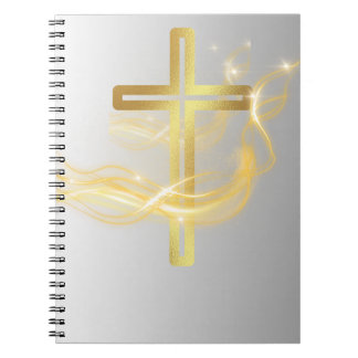 Elegant Radiant Golden Cross on Silver notebook