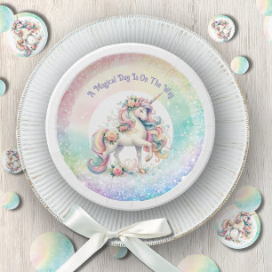 Elegant Radiant Pastel Rainbow Unicorn Theme Paper Plate