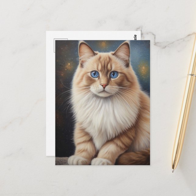 Elegant Ragdoll Cat Painting Postcard (Front/Back In Situ)