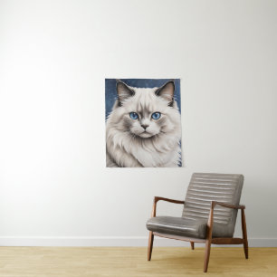 Elegant Ragdoll Cat Portrait Artwork Blue Eyes Tapestry