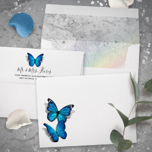 Elegant Rainbow and Blue Butterfly Wedding Envelope