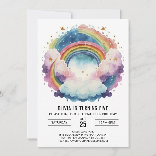  Elegant Rainbow Clouds Birthday Invitation (Front)