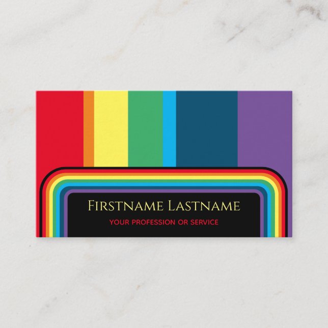 Elegant rainbow colour stripes rounded rectangles business card (Front)