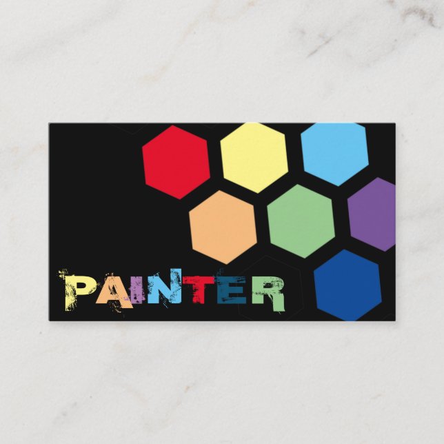 Elegant rainbow coloured hexagonal shapes business card (Front)