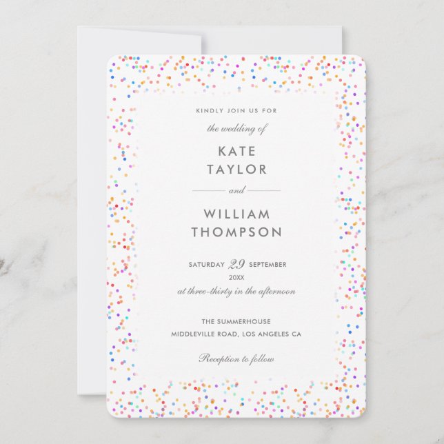 Elegant Rainbow Confetti Photo Wedding Invitation (Front)