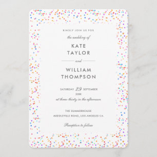 Elegant Rainbow Confetti Photo Wedding Invitation
