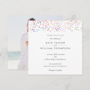 Elegant Rainbow Confetti Photo Wedding Invitation