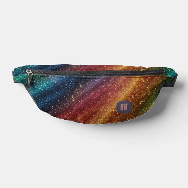 Elegant Rainbow Cosmic Abstract Gold Glitter Bum Bags (Lay Down)