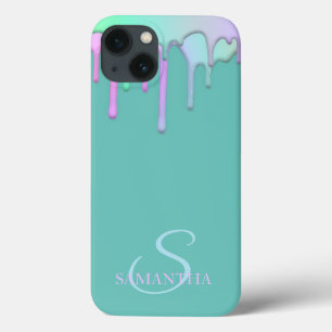 Elegant Rainbow Drips Mint Green iPhone 13 Case