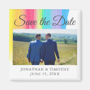 Elegant Rainbow Engagement Photo Save The Date Magnet