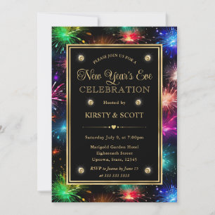 Elegant Rainbow Fireworks Frame New Year's Eve Invitation