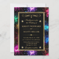 Elegant Rainbow Fireworks Gold Frame Wedding