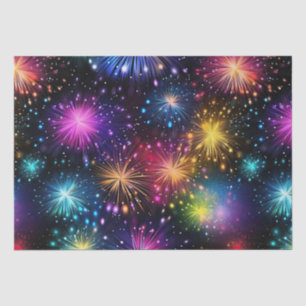 Elegant Rainbow Fireworks on Black Background Tissue Paper