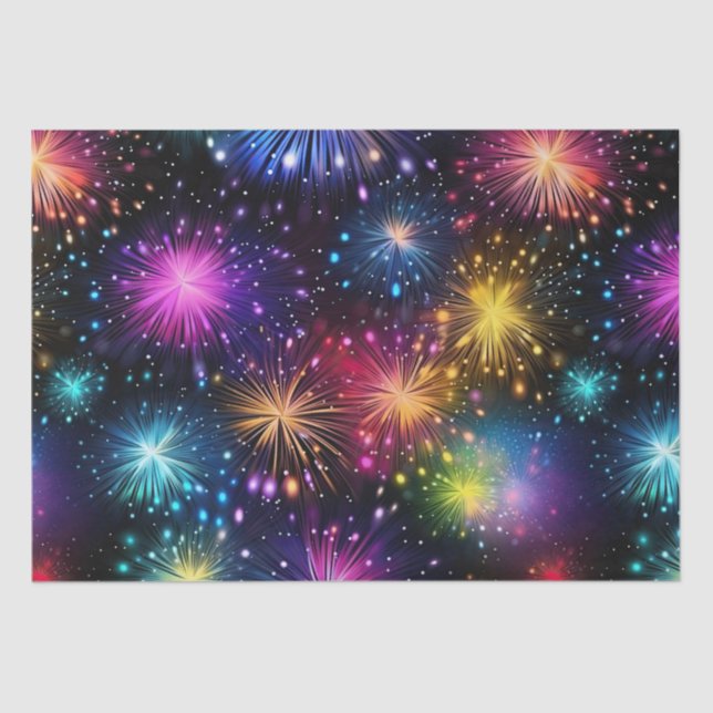 Elegant Rainbow Fireworks on Black Background Tissue Paper (Front)