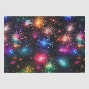 Elegant Rainbow Fireworks on Black Background Tissue Paper