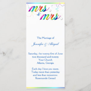 Elegant Rainbow Floral Gay Wedding Program Programme