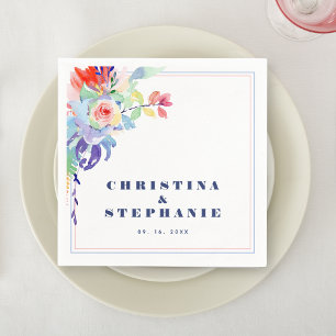 Elegant Rainbow Floral LGBTQ Wedding Napkin