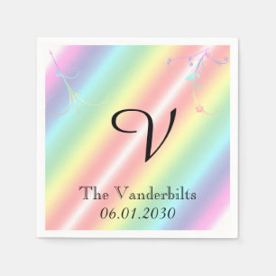Elegant Rainbow Floral Monogram Wedding Napkin