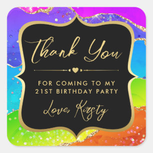 Elegant Rainbow Glitter Agate & Gold 21st Birthday Square Sticker