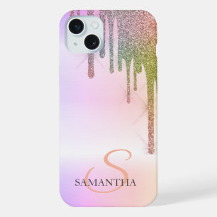 Elegant Rainbow Glitter Drips Ombre iPhone 15 Plus Case