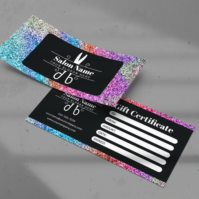 Elegant Rainbow Glitter Salon Gift Certificate (Creator Uploaded)