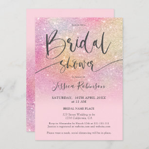 Elegant rainbow glitter script bridal shower invitation