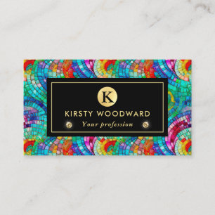 Elegant Rainbow Jewel Tone Mosaic Glass Pattern Business Card