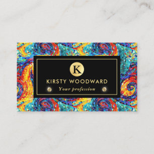 Elegant Rainbow Jewel Tone Mosaic Glass Pattern Business Card