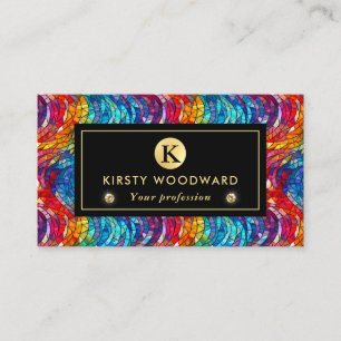 Elegant Rainbow Jewel Tone Mosaic Glass Pattern Business Card