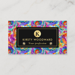 Elegant Rainbow Jewel Tone Mosaic Glass Pattern Business Card