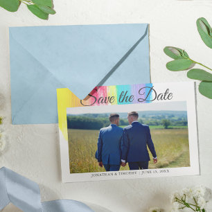 Elegant Rainbow LGBTQ Engagement Photo QR Code Save The Date
