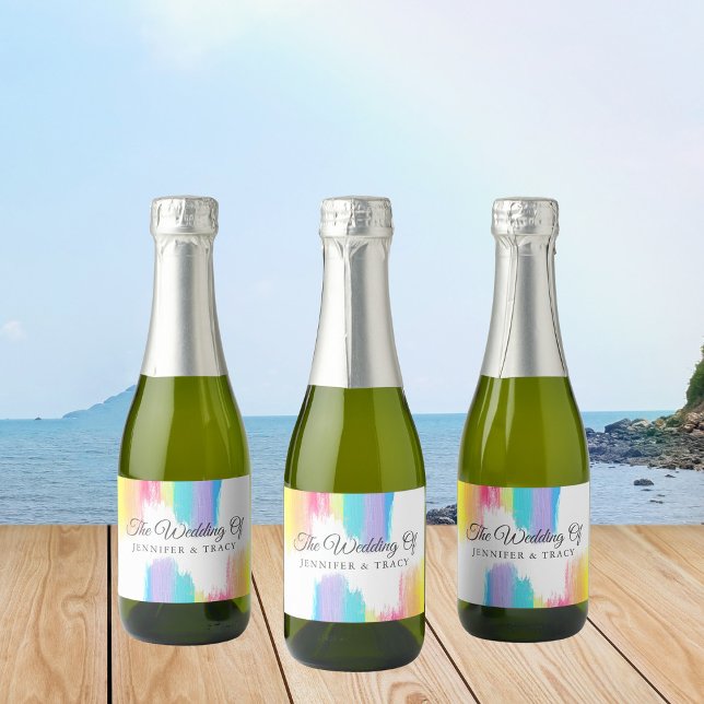 Elegant Rainbow LGBTQ Wedding Personalised Mini Sparkling Wine Label (Creator Uploaded)
