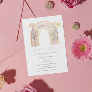 Elegant Rainbow Little Wildflower 1st Birthday Invitation