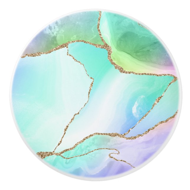 Elegant Rainbow Pastel Geode Agate Geode Grey Ceramic Knob (Front)